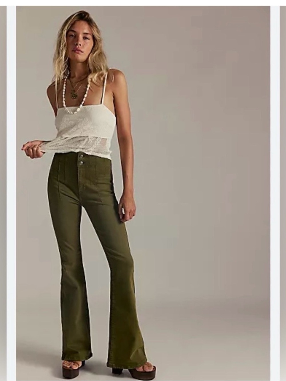 Free People Jeans | Jayde High-Waist Olive Flare Jeans